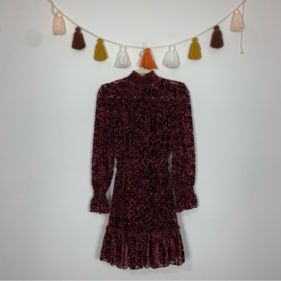 Alex Marie Skyler Burgundy Gold Burnout Velvet Dress Size 4 - Picture 11 of 11